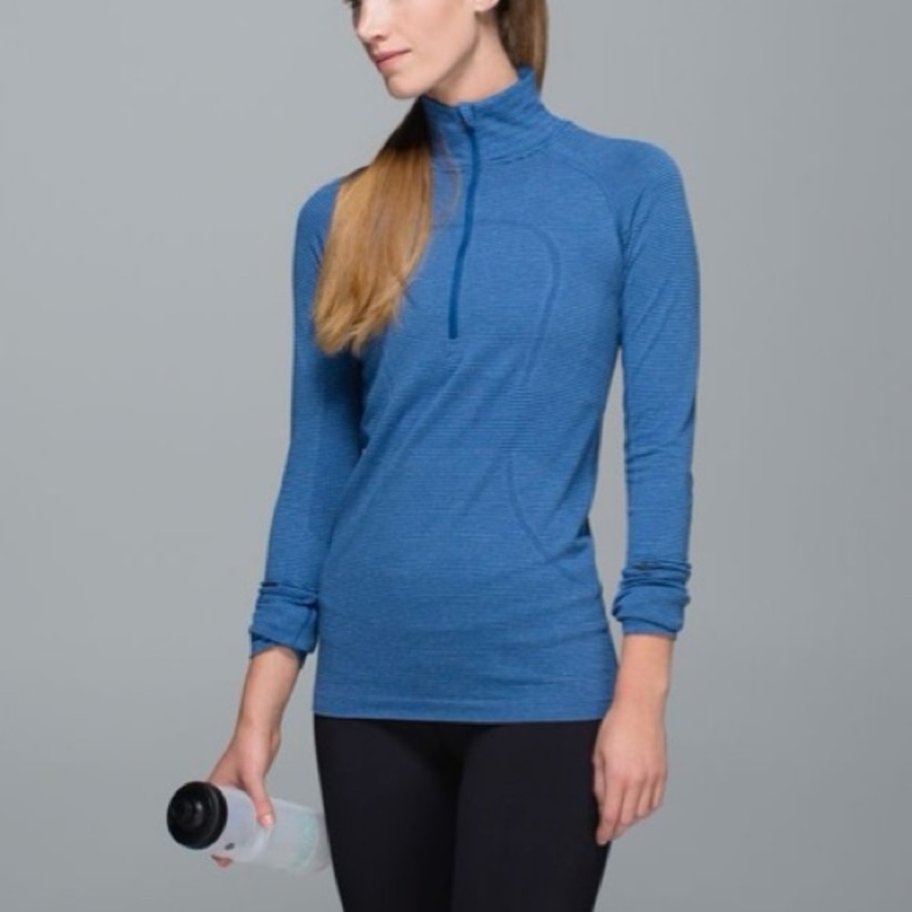Lululemon Run Swiftly Tech 1/2 Zip Tonka Stripe Heathered Blue Rugged Blue S 10
